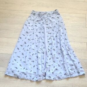 GANNI viscose Floral Print Light Blue Midi Skirt